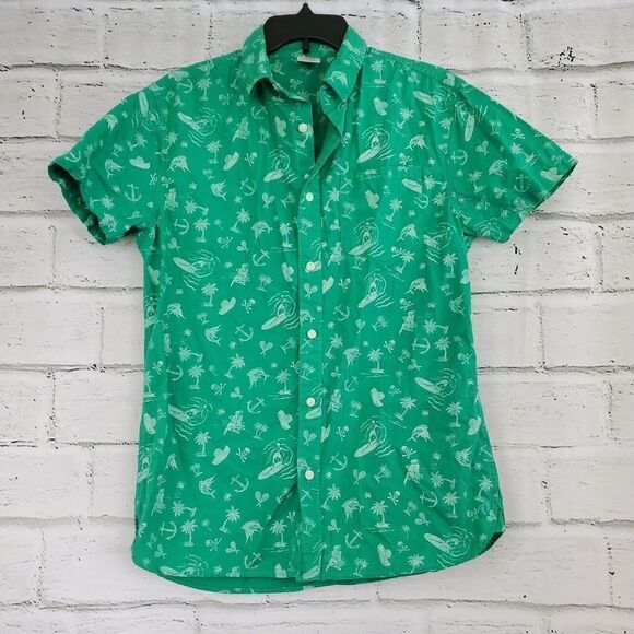 Hang Ten Surf Hawaiian Short Sleeve Shirt Button Up Tiki Men Size Small Green - Picture 1 of 5